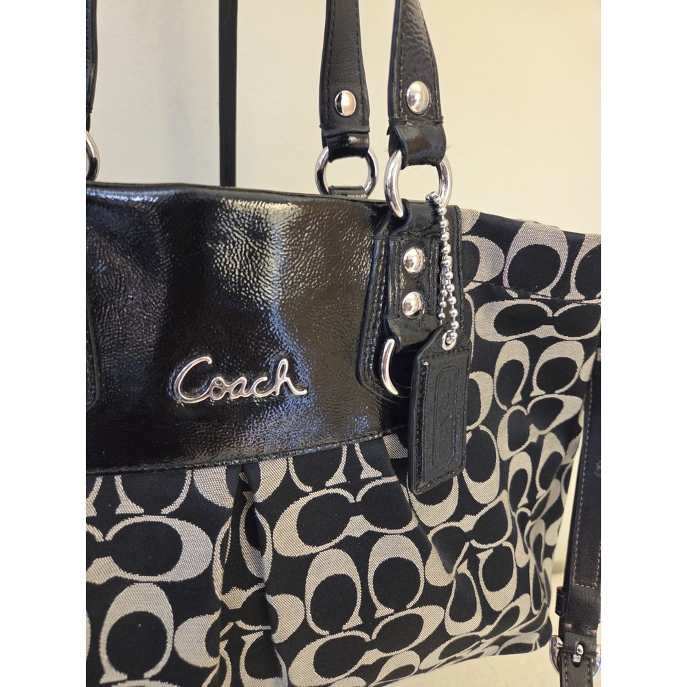 COACH VINTAGE Ashley Carryall Sateen Pleated Signature Bag - Black F15510 - Picture 4 of 9